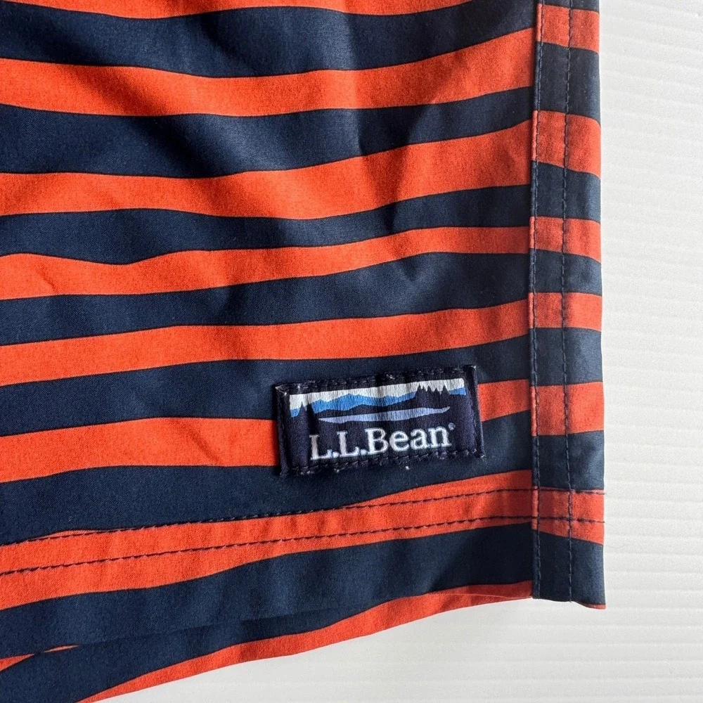 LL Bean Mens Striped‎ Board Shorts Swim Trunks Orange Navy Blue XL  Beach